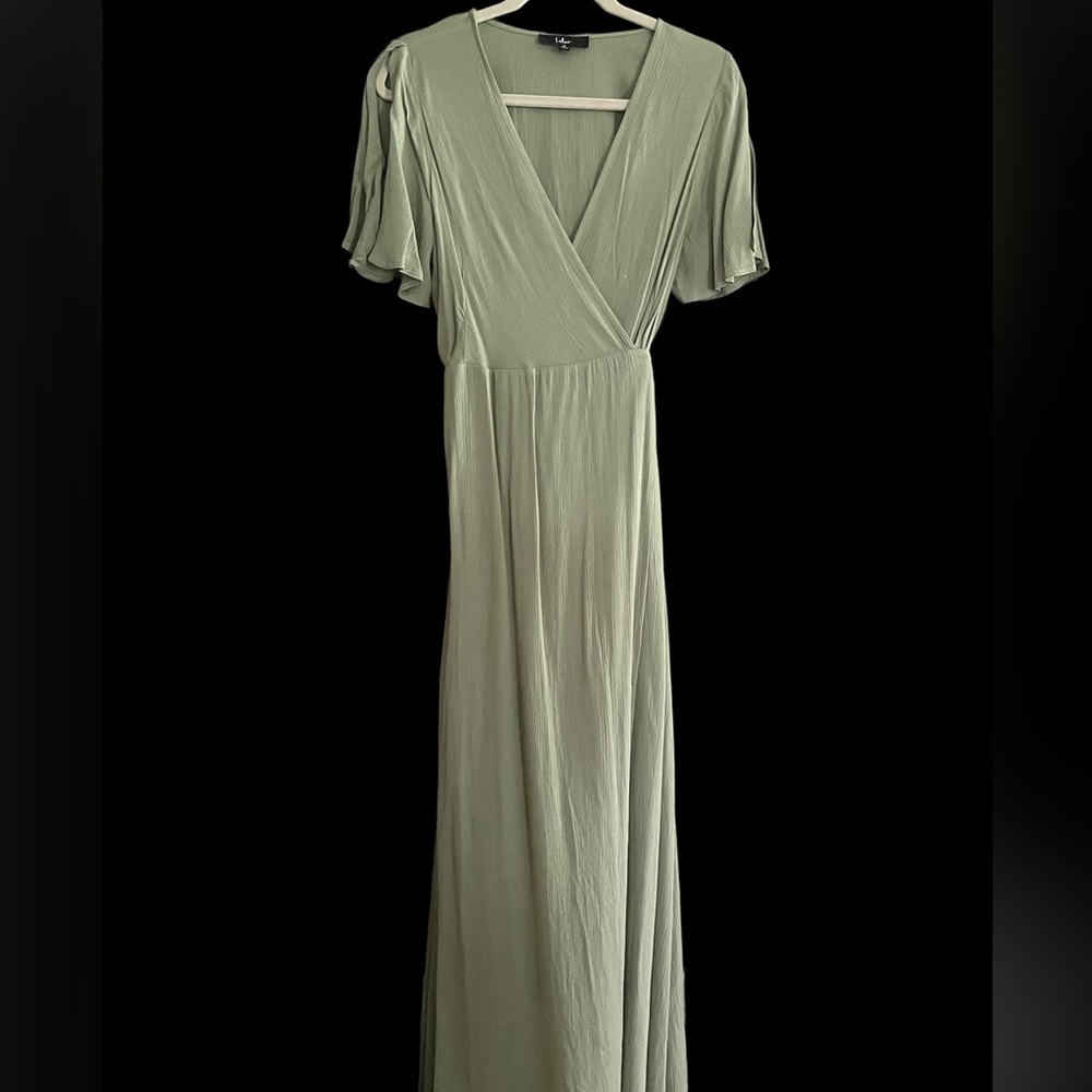 Lulu’s Much Obliged Washed Olive Green Wrap Maxi Dress